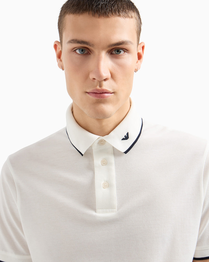 EA - Mercerised piqué polo shirt - White - Just Brands pk