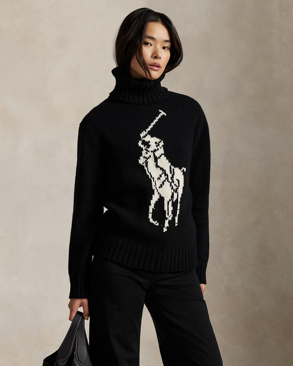 RL - Black - Big Pony Wool Rollneck Jumper