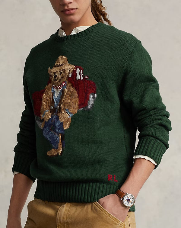 RL - Unisex Polo Bear Car Cotton Jumper – Green